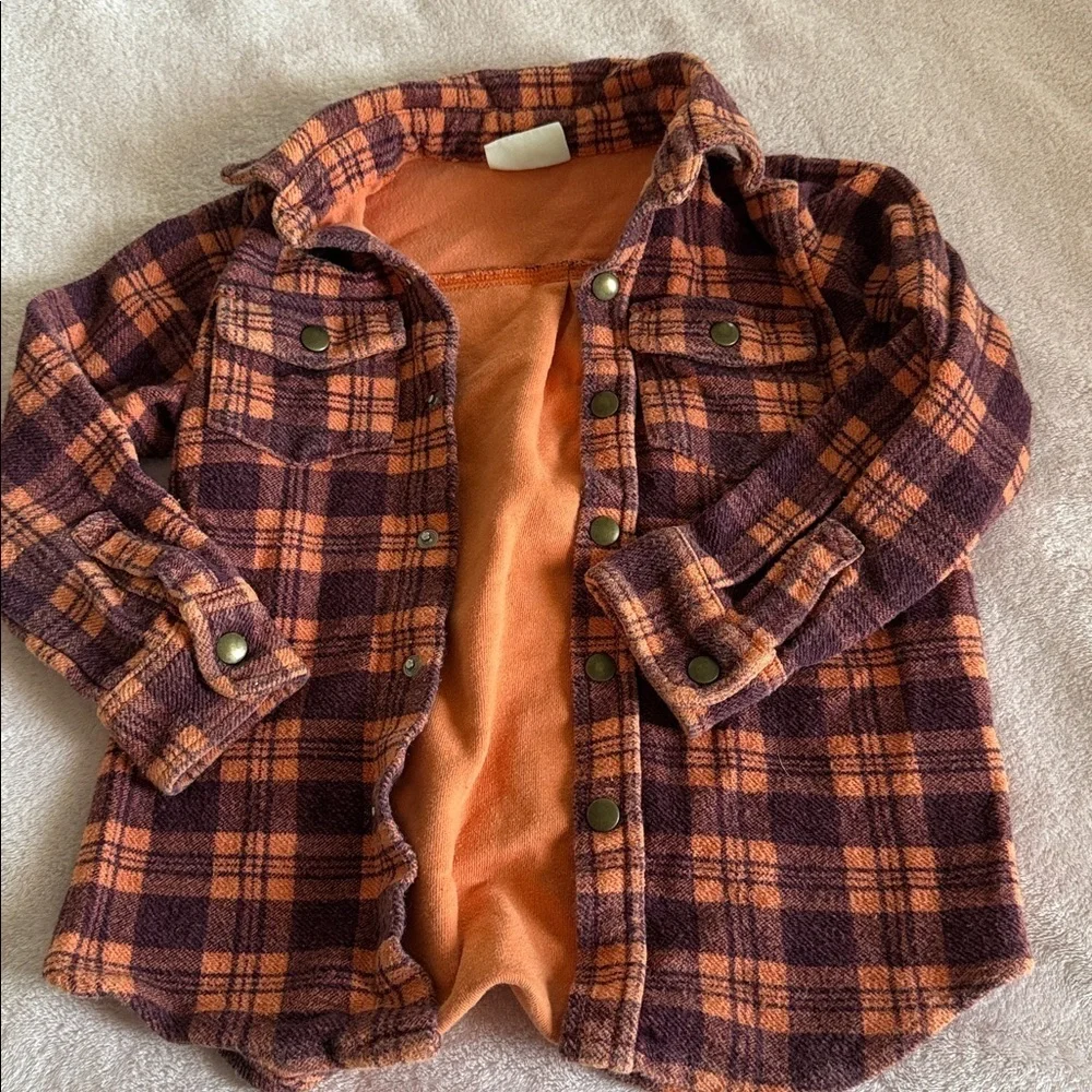 Plaid Flannel Jacket in Orange and Brown - Picture 1 of 1